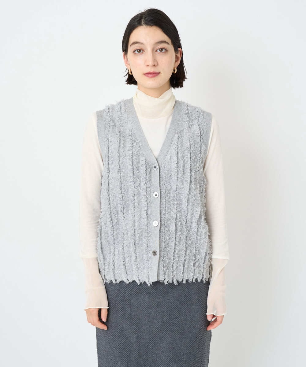 PHSAD36250 GEORGES RECH(小さいサイズ)(メゾン ドゥ サンク) ラメジャガードシャギーニットベスト ライトグレー