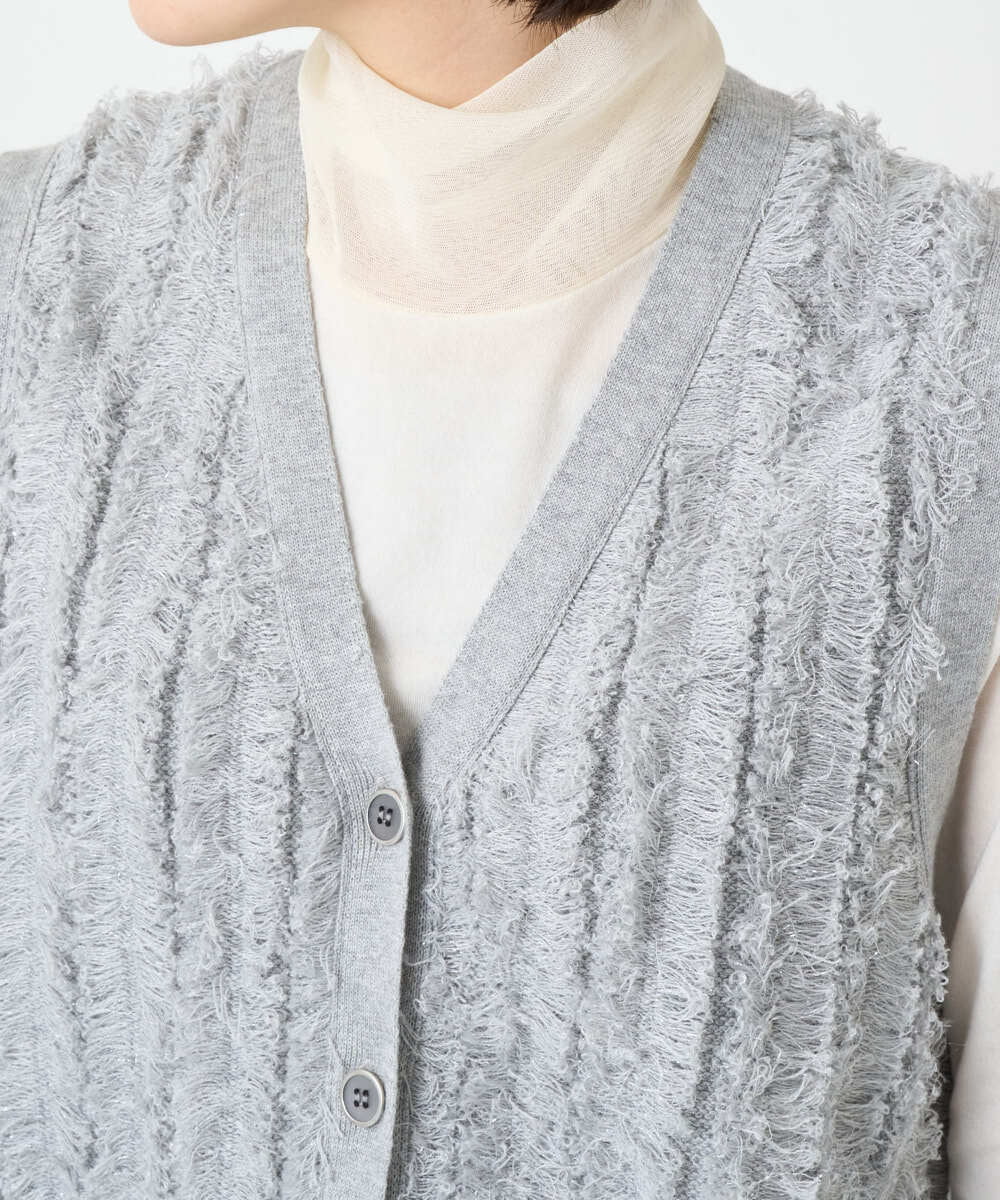 PHSAD36250 GEORGES RECH(小さいサイズ)(メゾン ドゥ サンク) ラメジャガードシャギーニットベスト ライトグレー