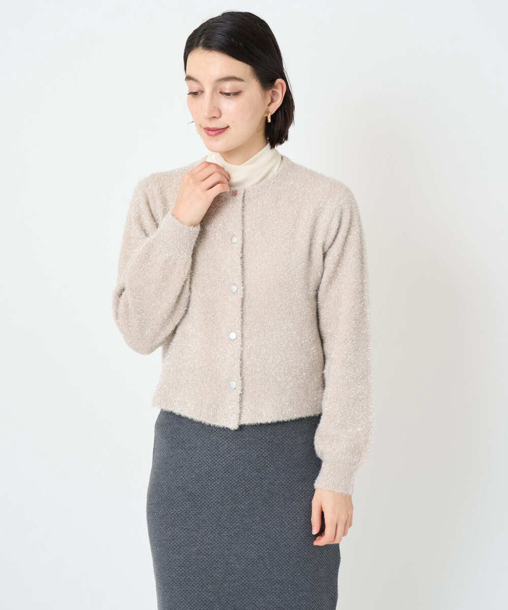 PHSCD51250 GEORGES RECH(小さいサイズ)(メゾン ドゥ サンク) メタリックシャギーショートカーディガン ベージュ