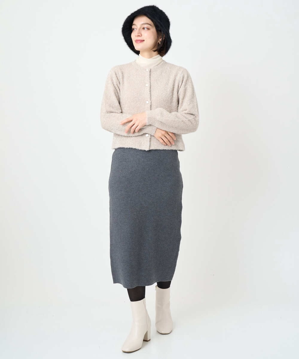 PHSCD51250 GEORGES RECH(小さいサイズ)(メゾン ドゥ サンク) メタリックシャギーショートカーディガン ベージュ