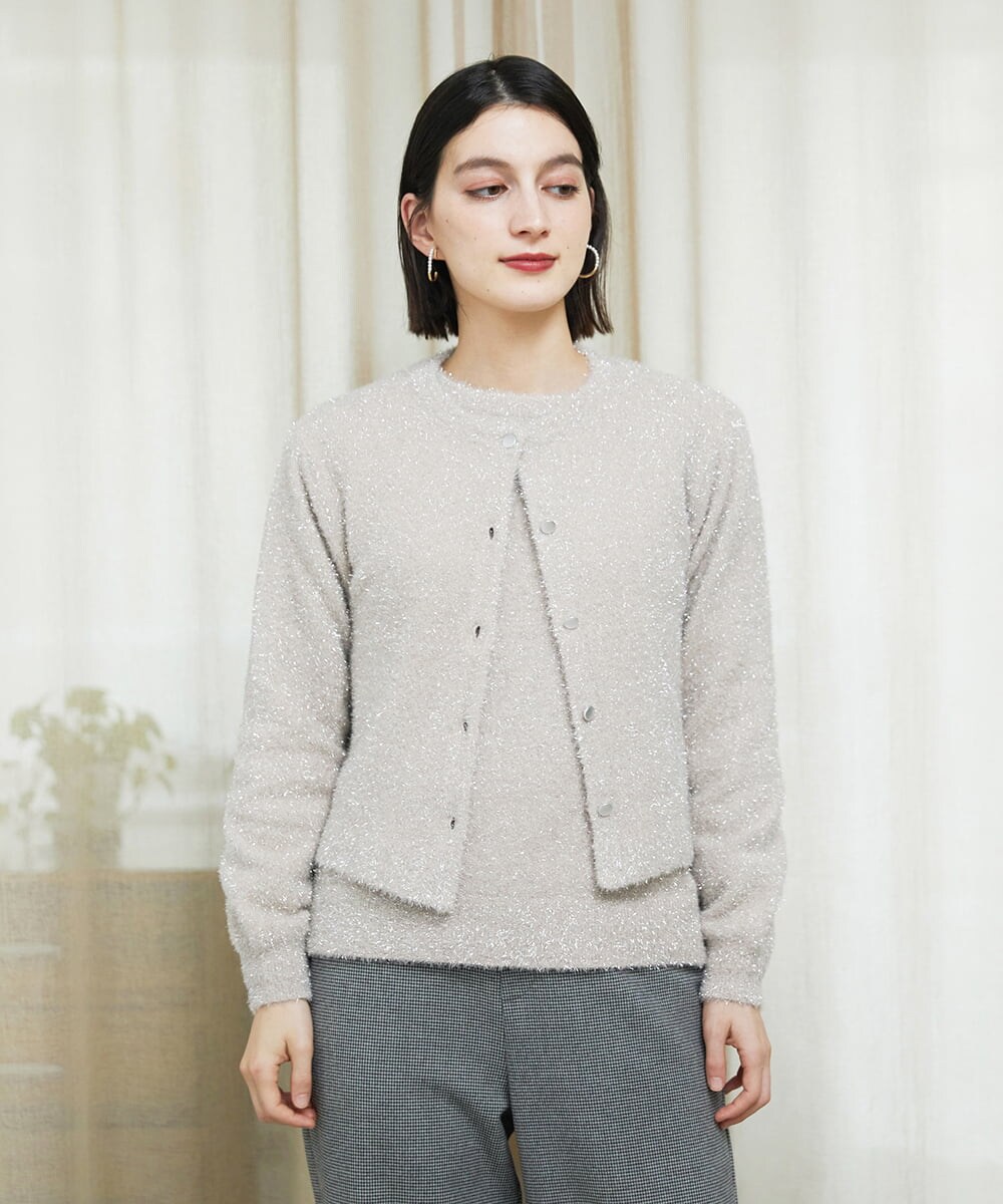 PHSCD51250 GEORGES RECH(小さいサイズ)(メゾン ドゥ サンク) メタリックシャギーショートカーディガン ベージュ