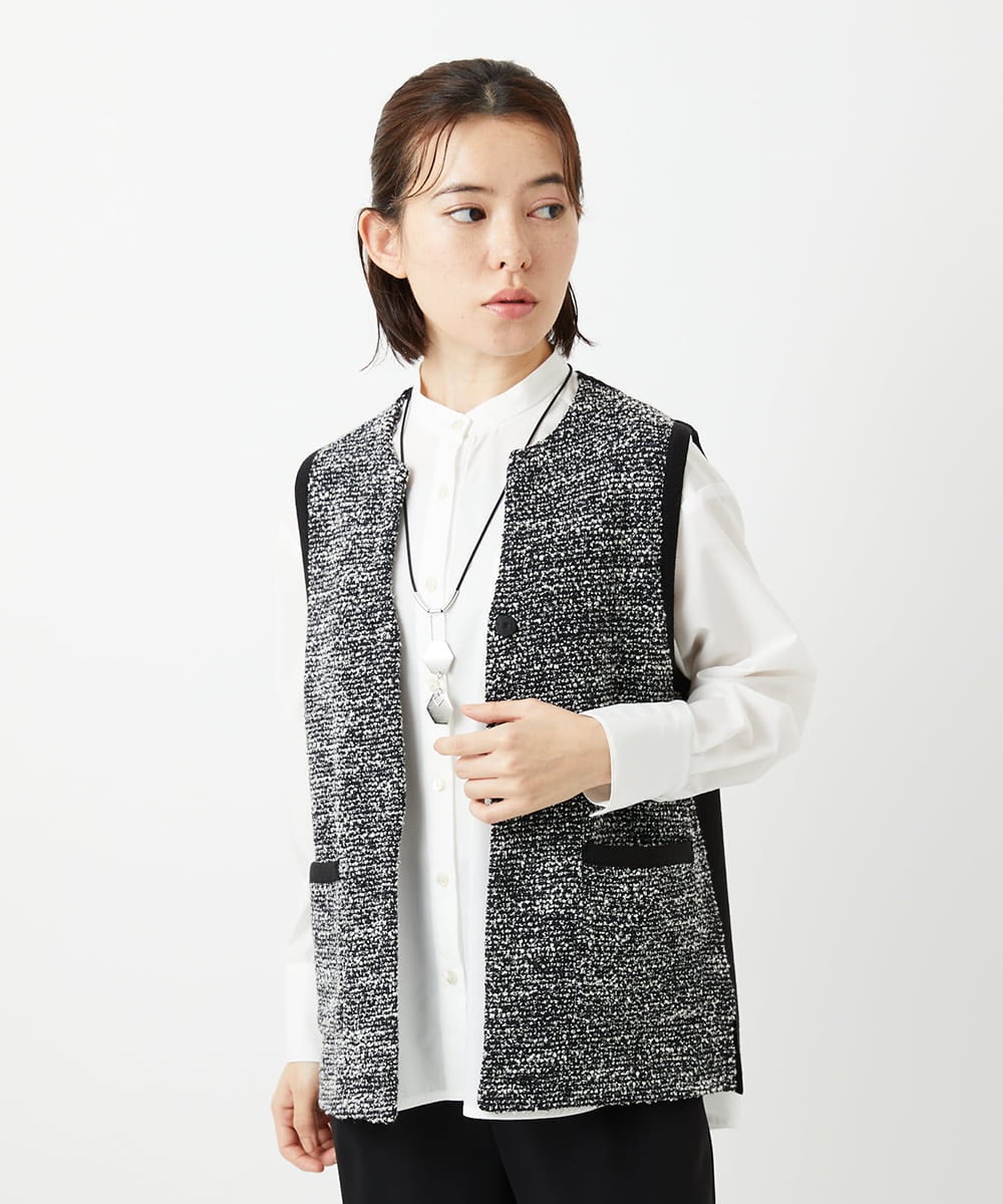 PHSEE16290 GEORGES RECH(小さいサイズ)(メゾン ドゥ サンク) ファンシーツイードベスト ブラック