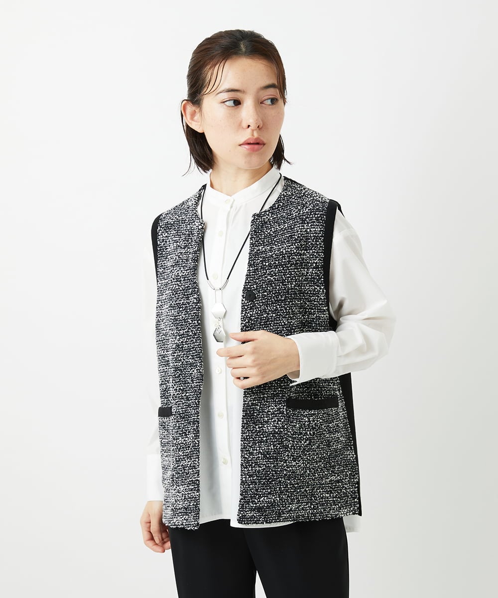 PHSEE16290 GEORGES RECH(小さいサイズ)(メゾン ドゥ サンク) ファンシーツイードAラインジレ ブラック