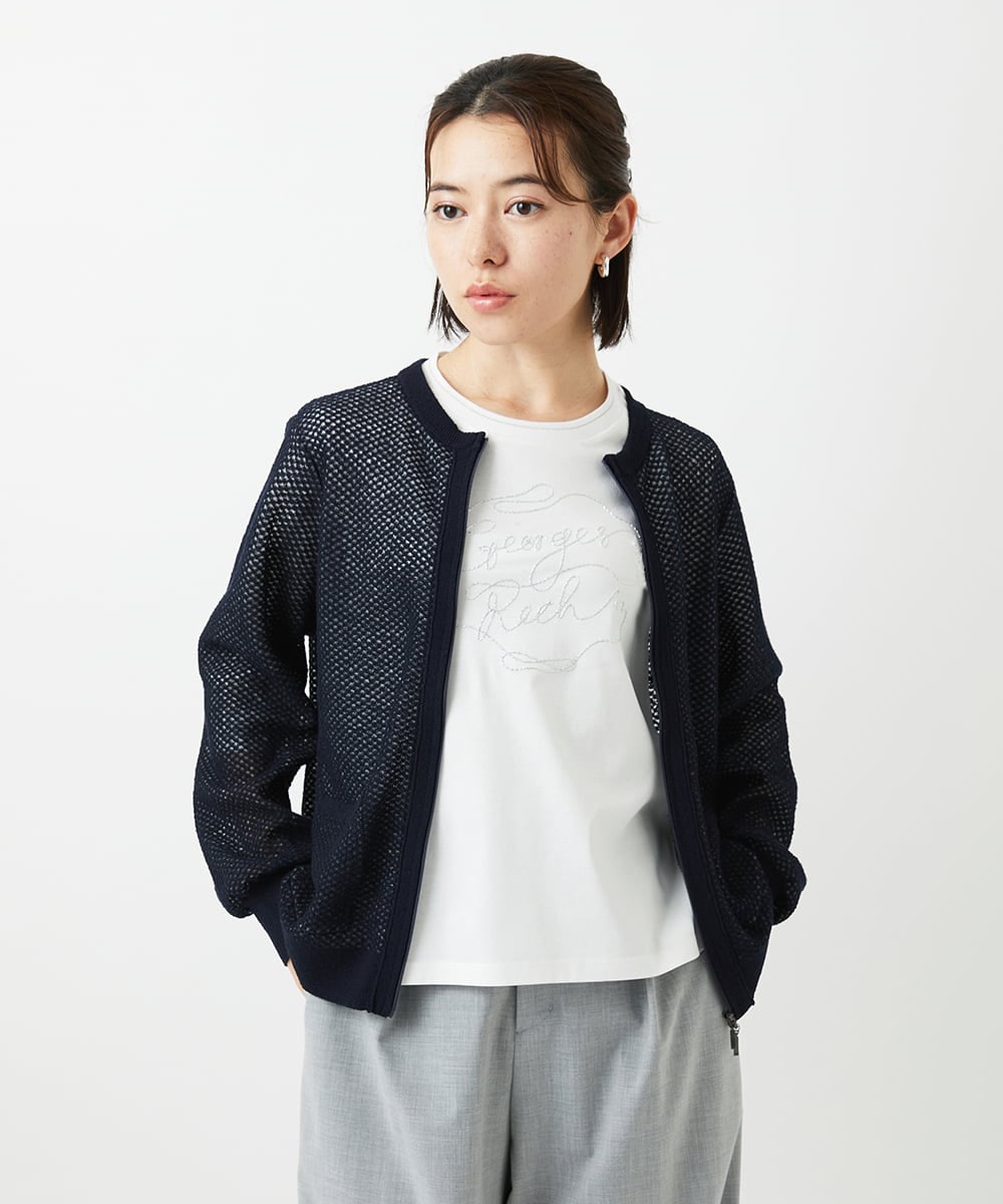 PHSEE28290 GEORGES RECH(小さいサイズ)(メゾン ドゥ サンク) ブークレメッシュニットブルゾン ネイビー