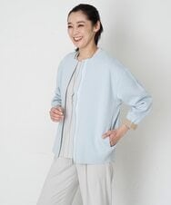 PHSET16360 GEORGES RECH(小さいサイズ)(メゾン ドゥ サンク) リバー配色ニットカーディガン トップグレー×ホワイト