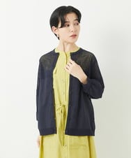 PHSGA05330 GEORGES RECH(小さいサイズ)(メゾン ドゥ サンク) ソフトローン透かし編カーディガン ネイビー