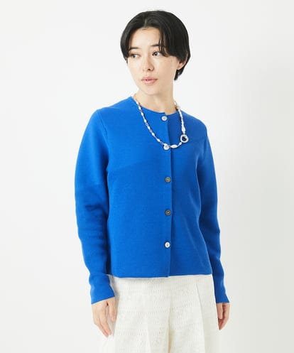 Maison de CINQ(メゾン ドゥ サンク) [アンサンブル対応]ガーター編クルーネックカーディガン ブルー/青 36