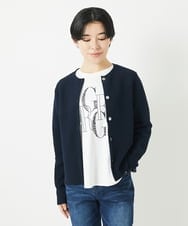 PHSGB42250 GEORGES RECH(小さいサイズ)(メゾン ドゥ サンク)  [アンサンブル対応]ガーター編クルーネックカーディガン ネイビー