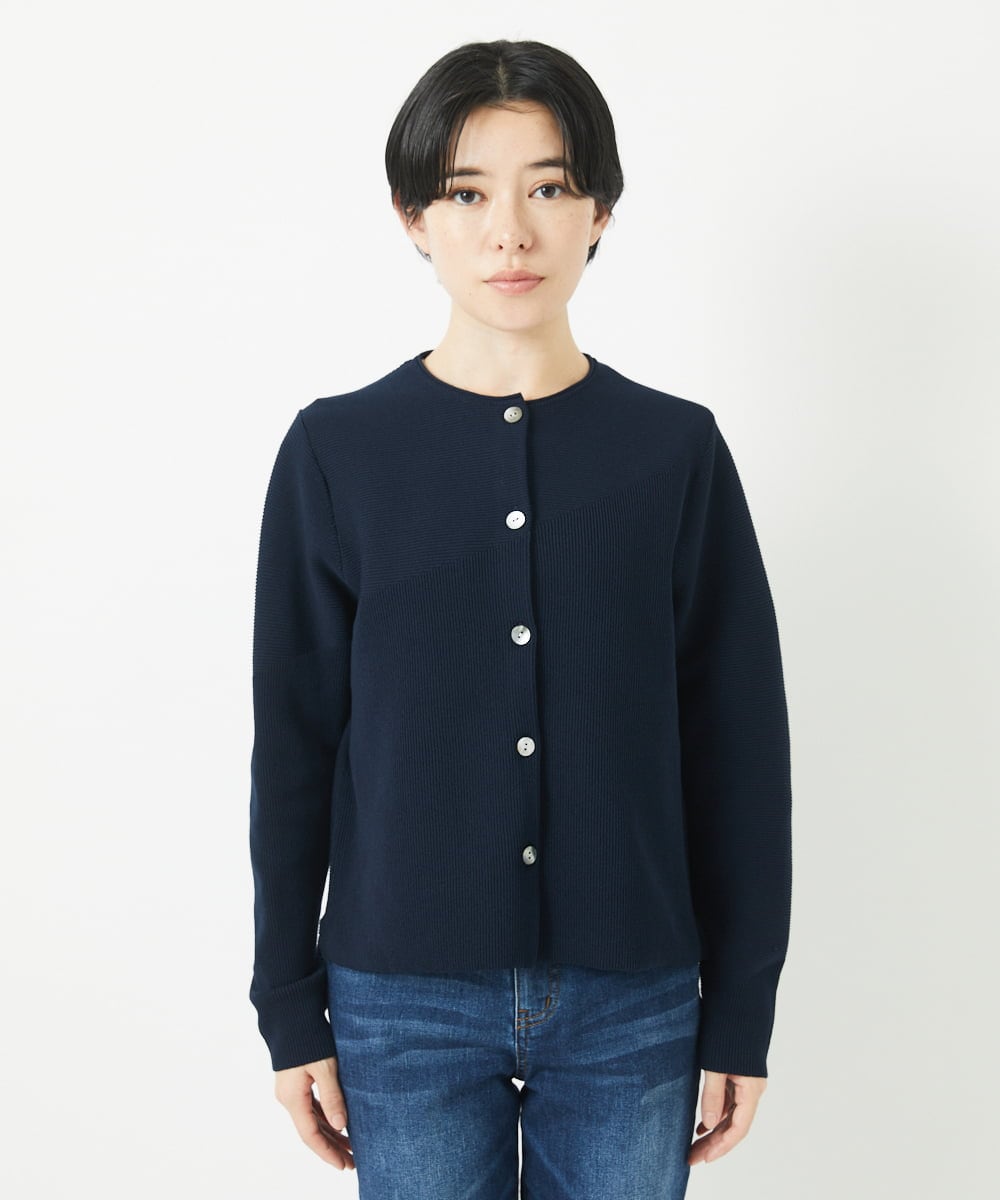PHSGB42250 GEORGES RECH(小さいサイズ)(メゾン ドゥ サンク)  [アンサンブル対応]ガーター編クルーネックカーディガン ネイビー