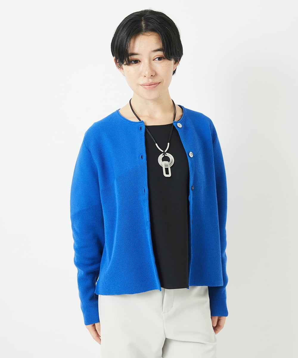 PHSGB42250 GEORGES RECH(小さいサイズ)(メゾン ドゥ サンク)  [アンサンブル対応]ガーター編クルーネックカーディガン ネイビー