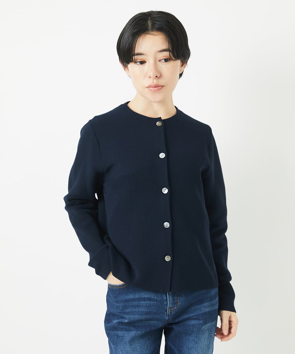 PHSGB42250 GEORGES RECH(小さいサイズ)(メゾン ドゥ サンク)  [アンサンブル対応]ガーター編クルーネックカーディガン ネイビー