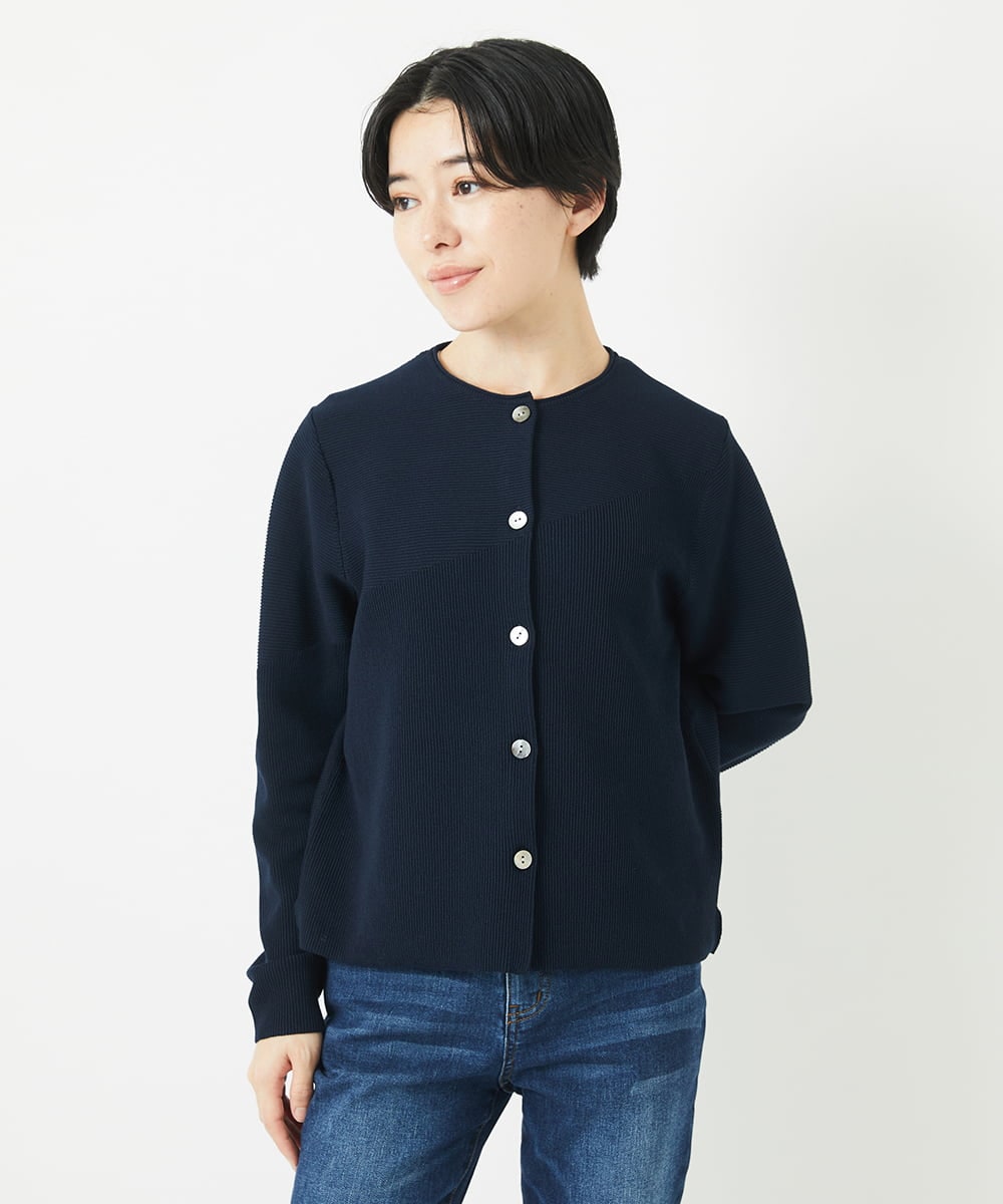 PHSGB42250 GEORGES RECH(小さいサイズ)(メゾン ドゥ サンク)  [アンサンブル対応]ガーター編クルーネックカーディガン ネイビー