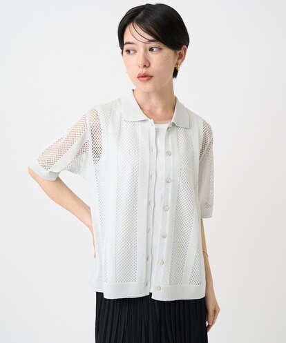 PHSHA60240 GEORGES RECH(小さいサイズ) ラメ襟付きシアーメッシュニット羽織