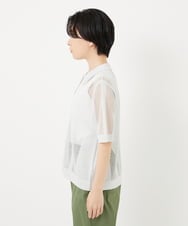 PHSHA60240 GEORGES RECH(小さいサイズ)(メゾン ドゥ サンク) ラメ襟付きシアーメッシュニット羽織 グレーホワイト