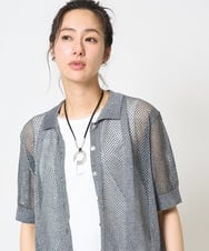 PHSHA60240 GEORGES RECH(小さいサイズ)(メゾン ドゥ サンク) ラメ襟付きシアーメッシュニット羽織 ダークグレー