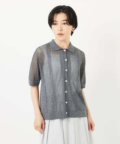 PHSHA60240 GEORGES RECH(小さいサイズ) ラメ襟付きシアーメッシュニット羽織