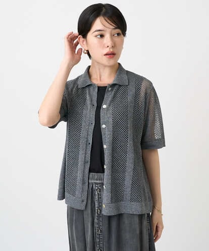 PHSHA60240 GEORGES RECH(小さいサイズ) ラメ襟付きシアーメッシュニット羽織