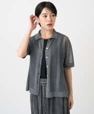 PHSHA60240 GEORGES RECH(小さいサイズ)(メゾン ドゥ サンク) ラメ襟付きシアーメッシュニット羽織 ダークグレー