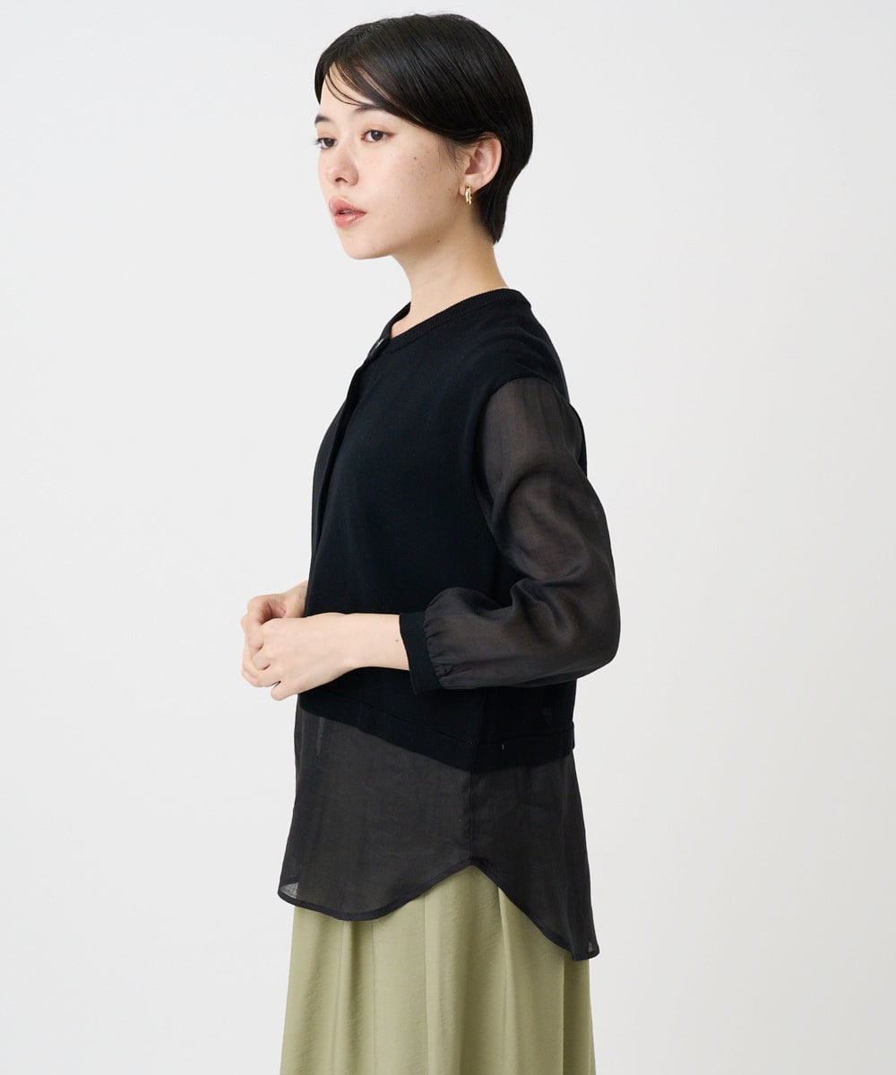 PHSHB03290 GEORGES RECH(小さいサイズ)(メゾン ドゥ サンク) シアーコットンニットカーディガン ブラック