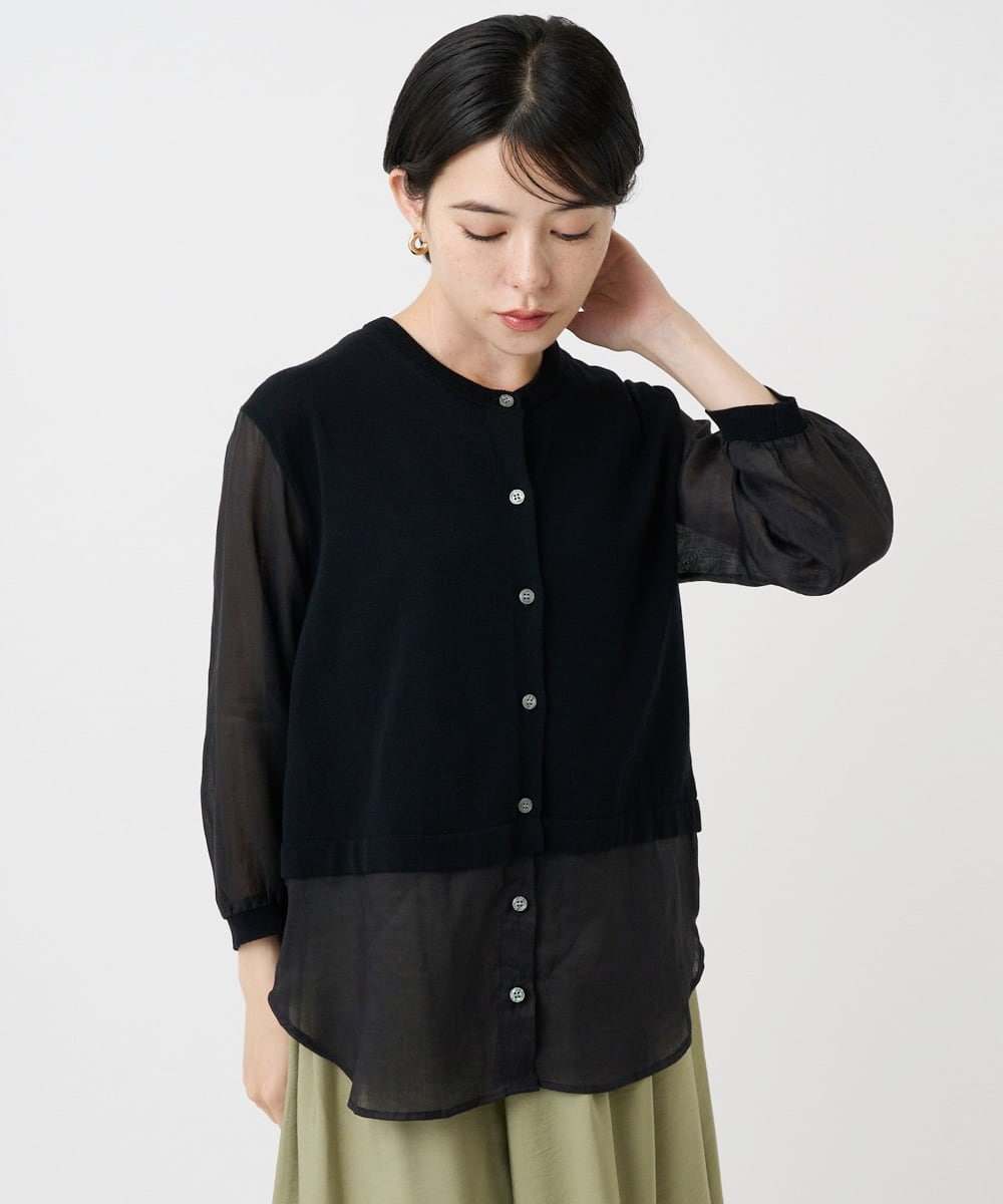 PHSHB03290 GEORGES RECH(小さいサイズ)(メゾン ドゥ サンク) シアーコットンニットカーディガン ブラック