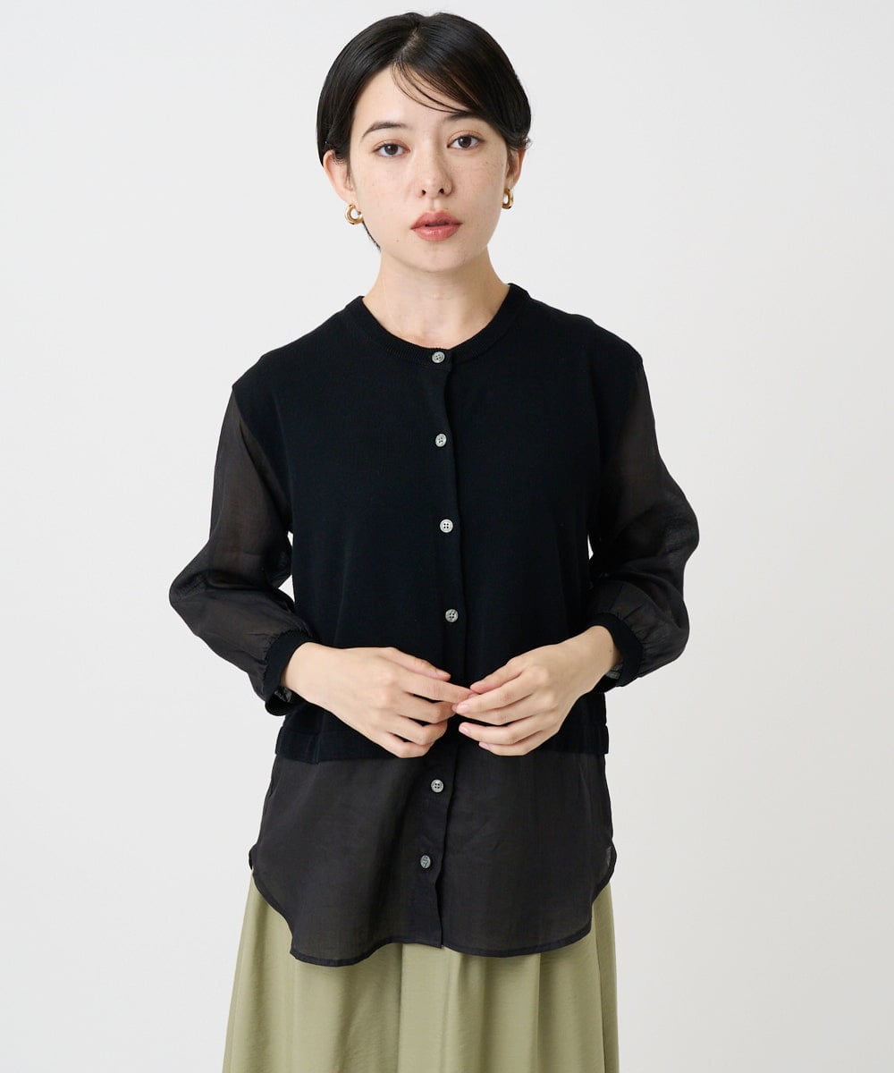 PHSHB03290 GEORGES RECH(小さいサイズ)(メゾン ドゥ サンク) シアーコットンニットカーディガン ブラック