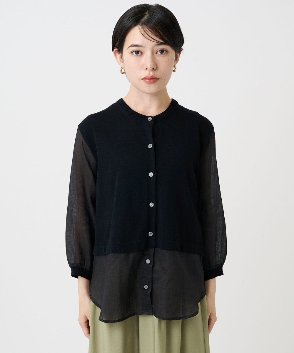 PHSHB03290 GEORGES RECH(小さいサイズ)(メゾン ドゥ サンク) シアーコットンニットカーディガン ブラック