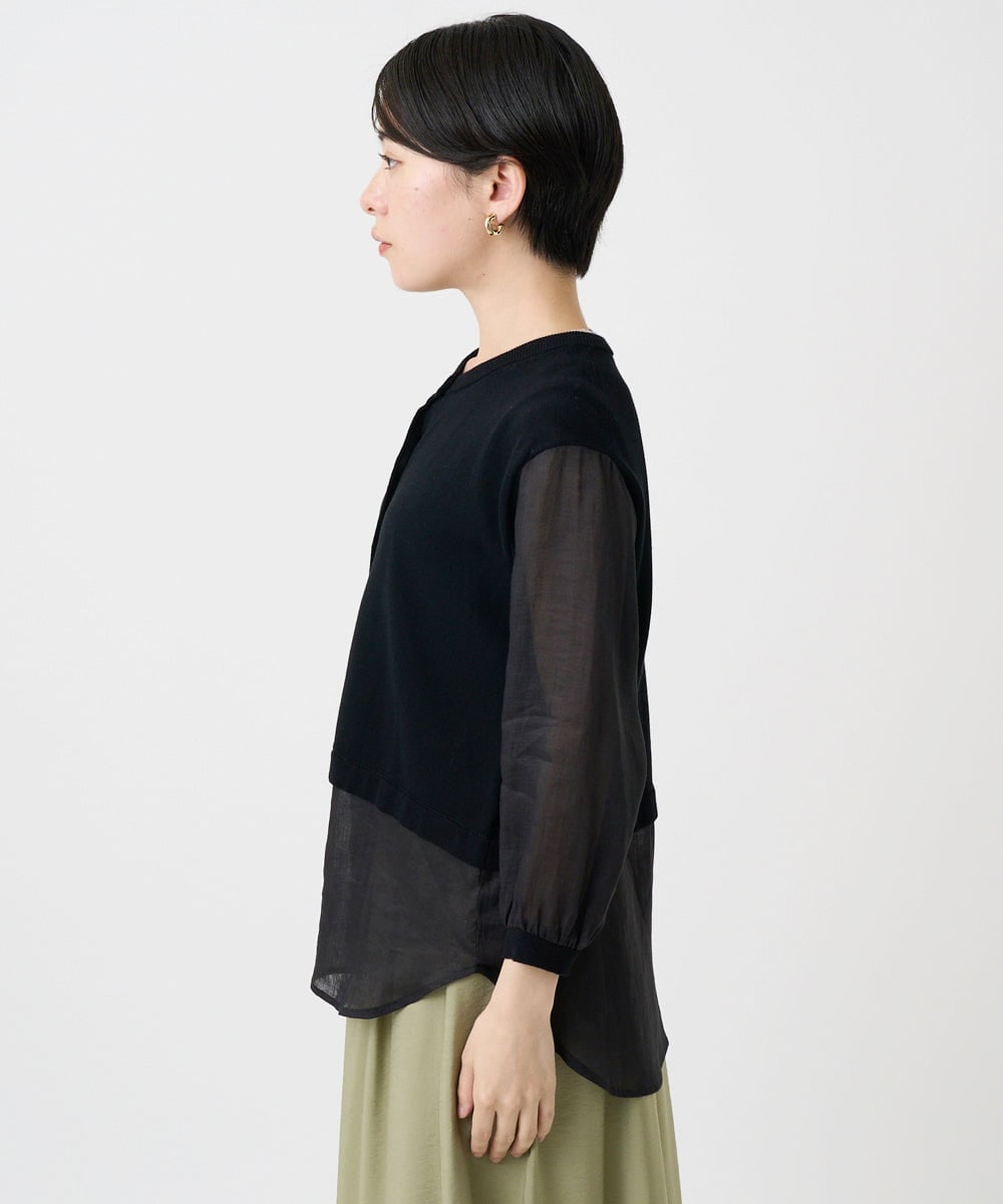 PHSHB03290 GEORGES RECH(小さいサイズ)(メゾン ドゥ サンク) シアーコットンニットカーディガン ブラック