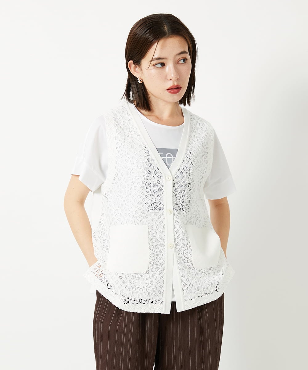 PHSHD42330 GEORGES RECH(小さいサイズ)(メゾン ドゥ サンク)  [セットアップ対応]ラッセルレースチュニックベスト アイボリー
