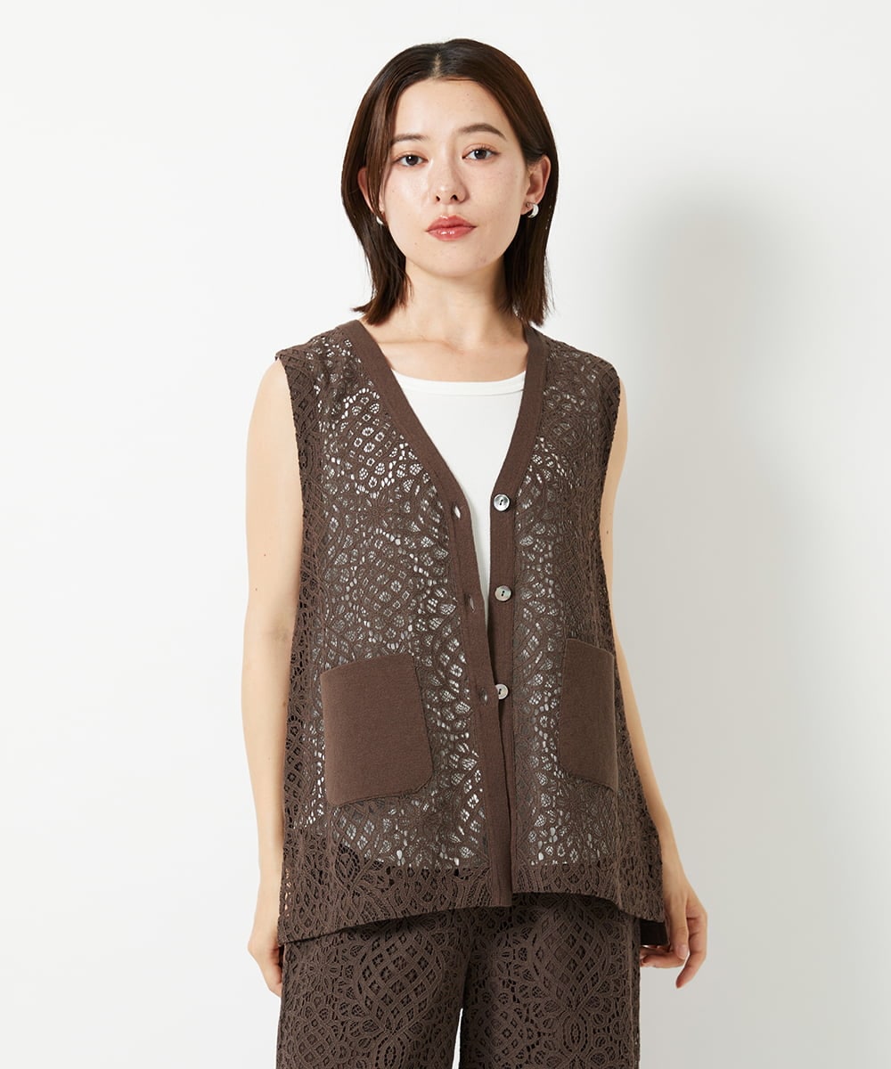 PHSHD42330 GEORGES RECH(小さいサイズ)(メゾン ドゥ サンク)  [セットアップ対応]ラッセルレースチュニックベスト アイボリー