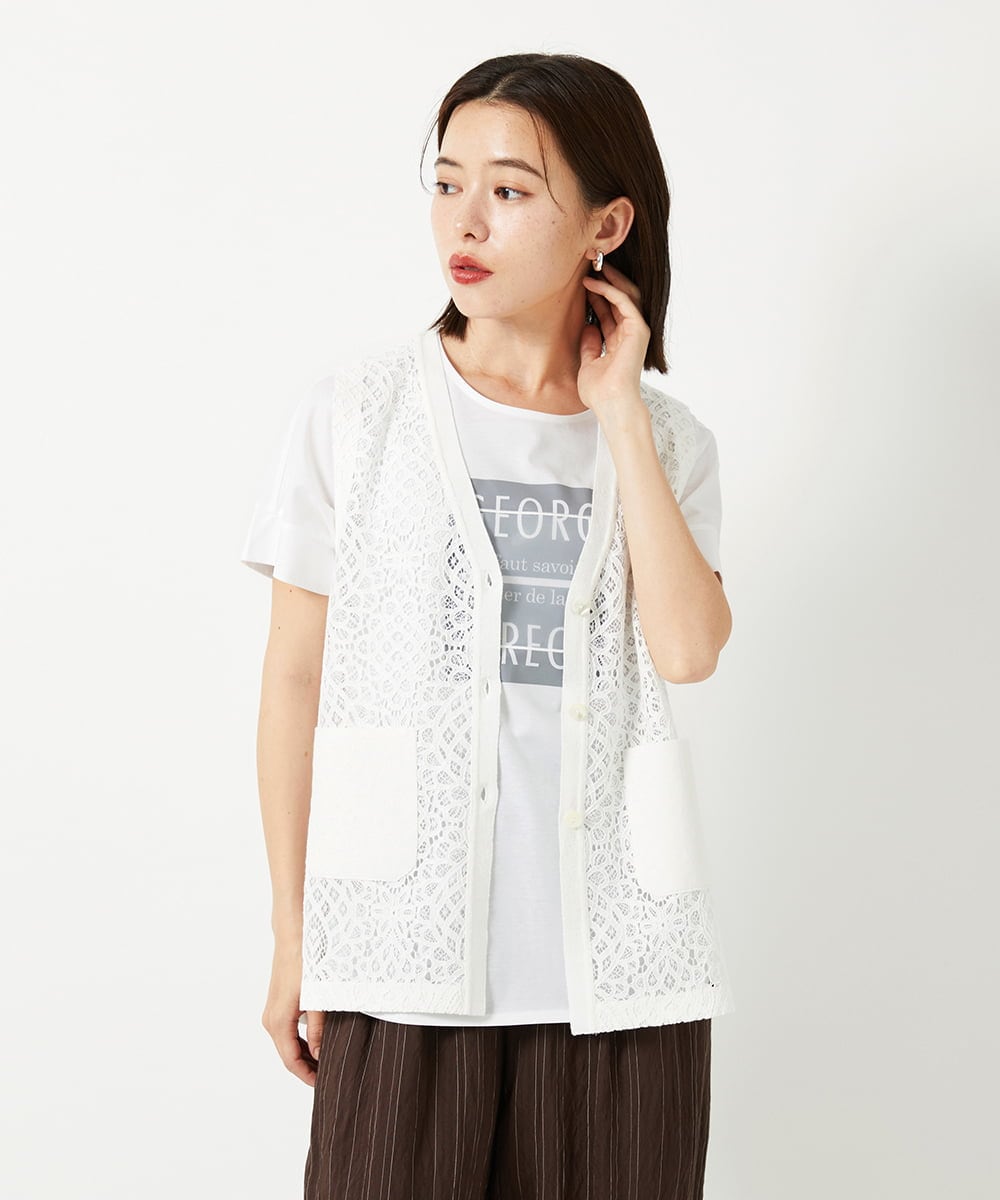 PHSHD42330 GEORGES RECH(小さいサイズ)(メゾン ドゥ サンク)  [セットアップ対応]ラッセルレースチュニックベスト アイボリー
