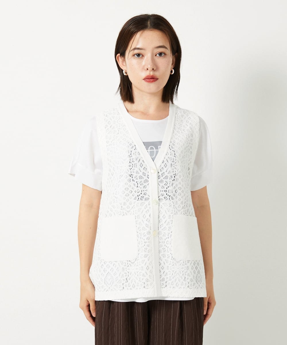 PHSHD42330 GEORGES RECH(小さいサイズ)(メゾン ドゥ サンク)  [セットアップ対応]ラッセルレースチュニックベスト アイボリー