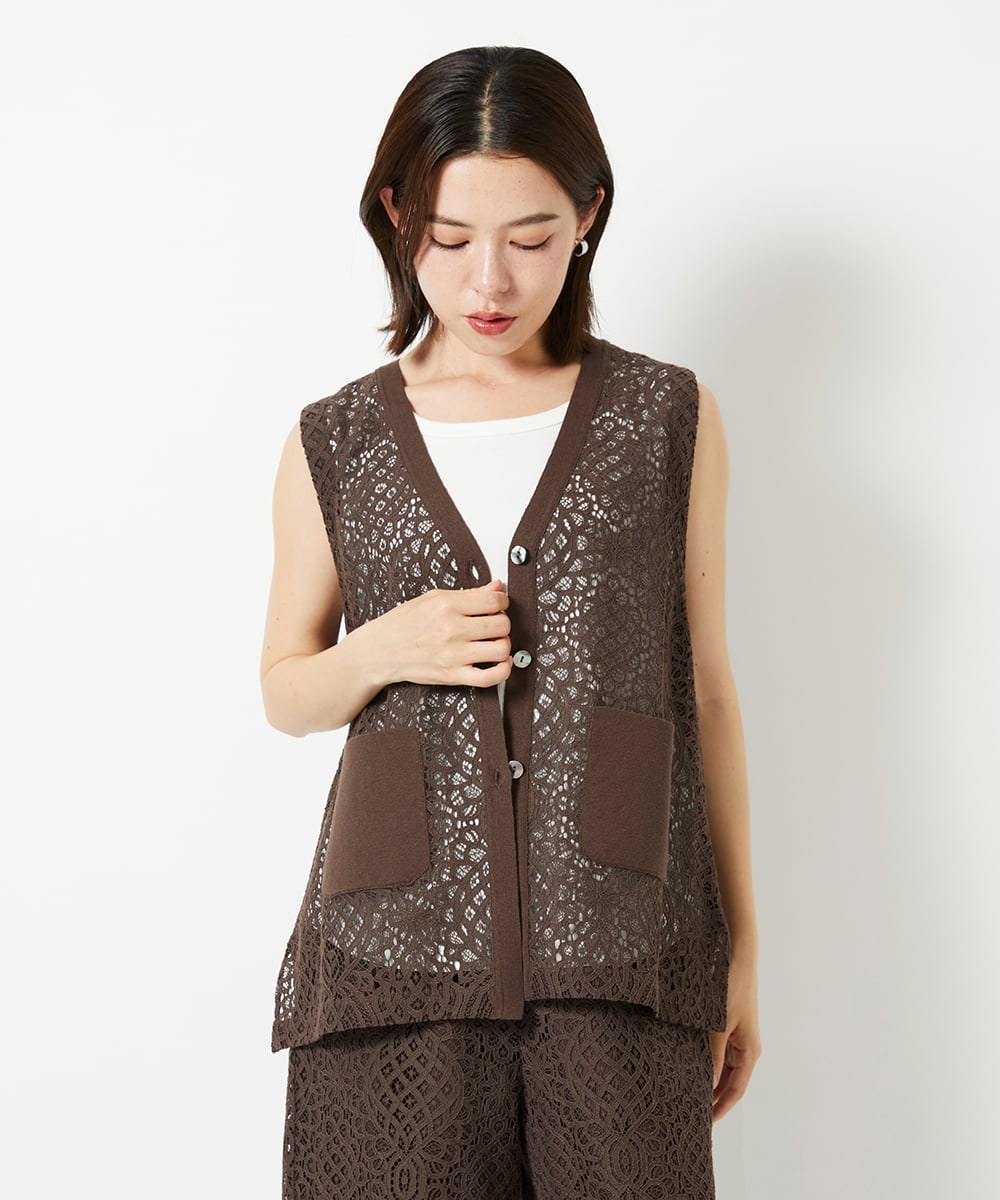 PHSHD42330 GEORGES RECH(小さいサイズ)(メゾン ドゥ サンク)  [セットアップ対応]ラッセルレースチュニックベスト ブラウン