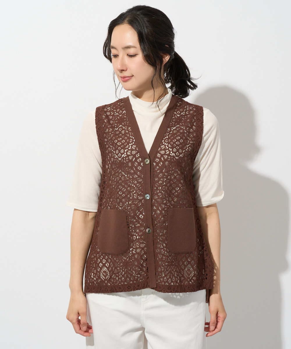 PHSHD42330 GEORGES RECH(小さいサイズ)(メゾン ドゥ サンク)  [セットアップ対応]ラッセルレースチュニックベスト ブラウン