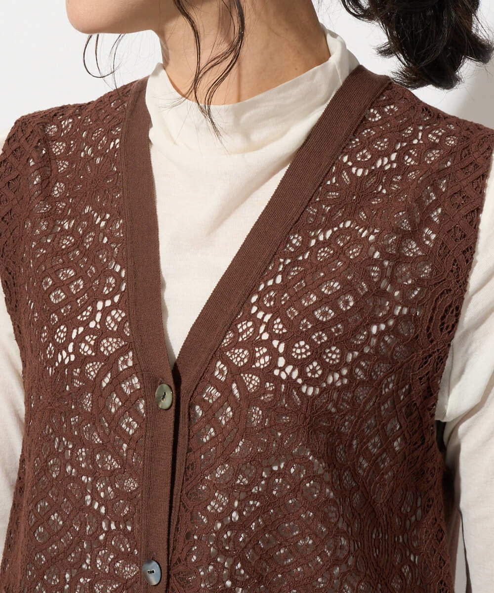 PHSHD42330 GEORGES RECH(小さいサイズ)(メゾン ドゥ サンク)  [セットアップ対応]ラッセルレースチュニックベスト ブラウン