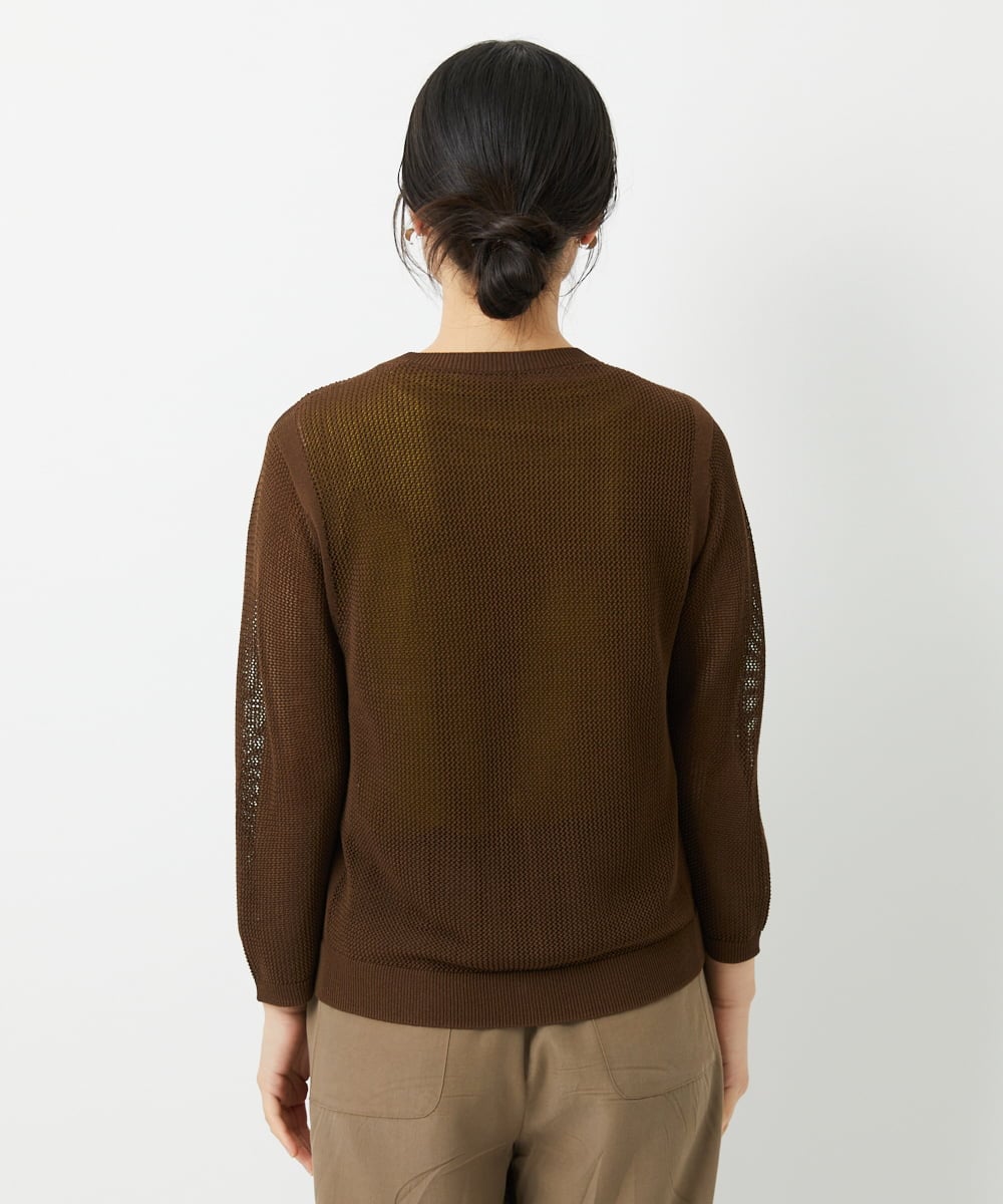 PHSHE64290 GEORGES RECH(小さいサイズ)(メゾン ドゥ サンク) メッシュクルーネックカーディガン ブラウン