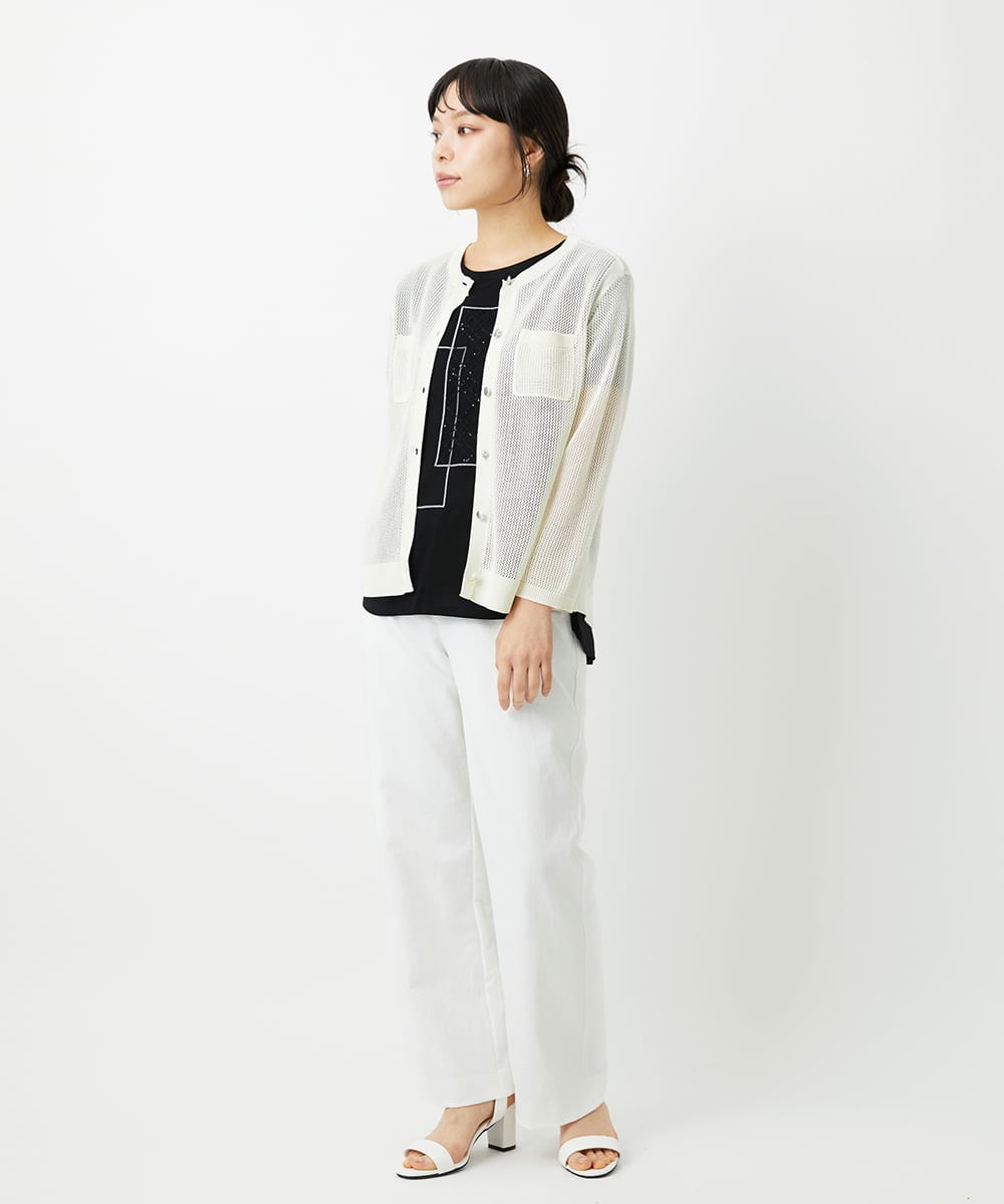 PHSHE64290 GEORGES RECH(小さいサイズ)(メゾン ドゥ サンク) メッシュクルーネックカーディガン ブラウン