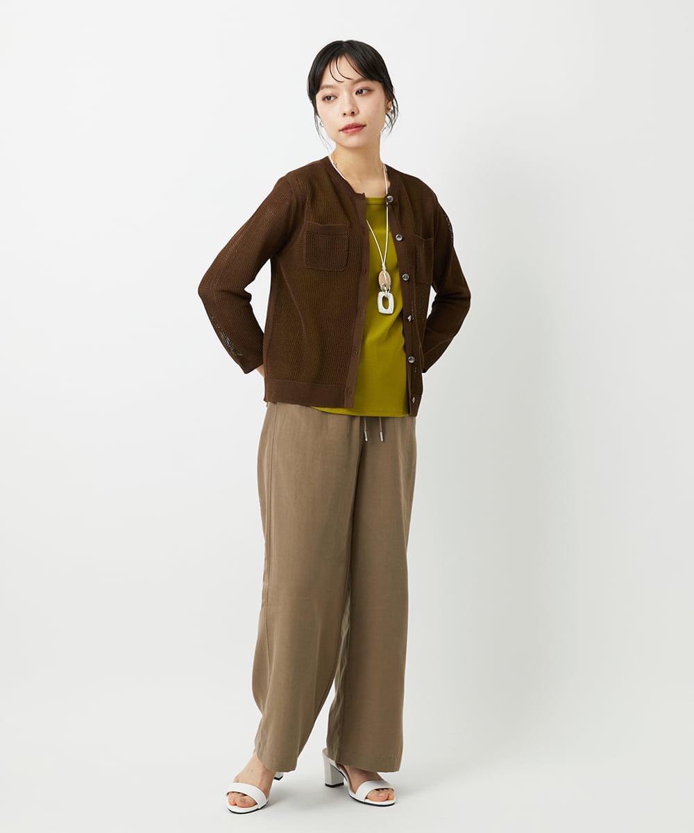 PHSHE64290 GEORGES RECH(小さいサイズ)(メゾン ドゥ サンク) メッシュクルーネックカーディガン ブラウン