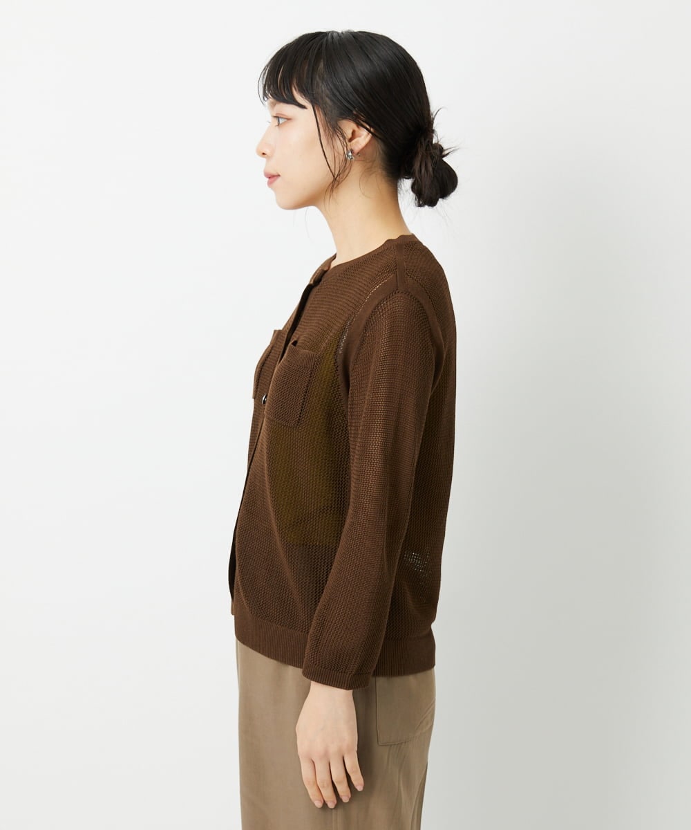 PHSHE64290 GEORGES RECH(小さいサイズ)(メゾン ドゥ サンク) メッシュクルーネックカーディガン ブラウン