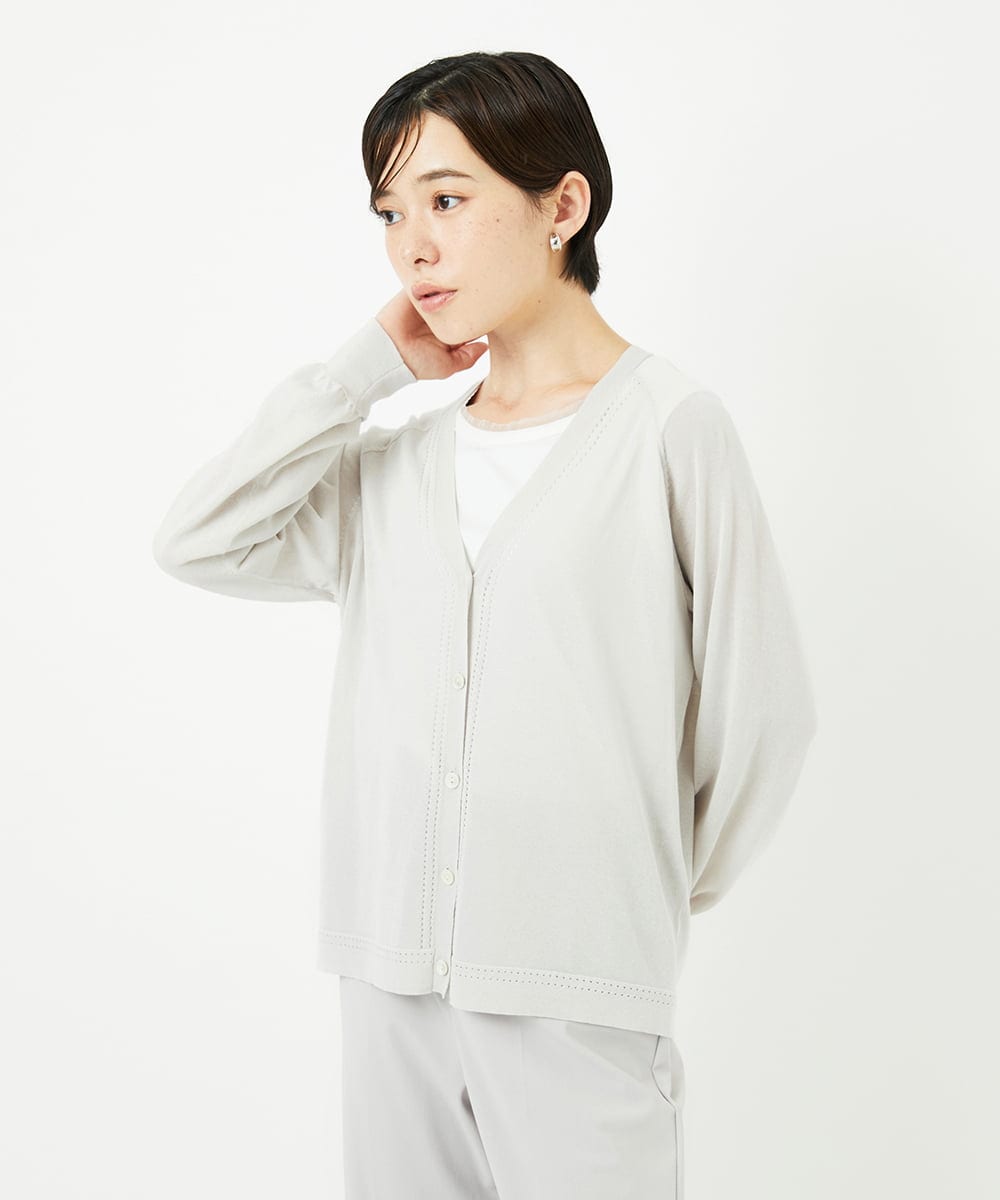 PHSJB28250 GEORGES RECH(小さいサイズ)(メゾン ドゥ サンク) アイレットシアーニットカーディガン ライトグレー