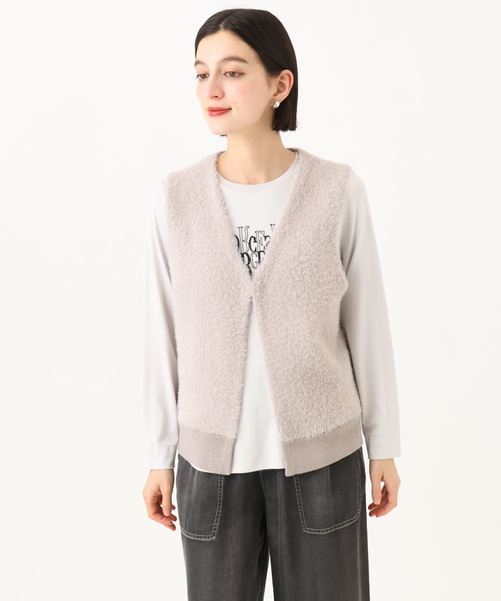 PHSJE26290 GEORGES RECH(小さいサイズ)(メゾン ドゥ サンク) シャギーモールニットベスト ベージュ