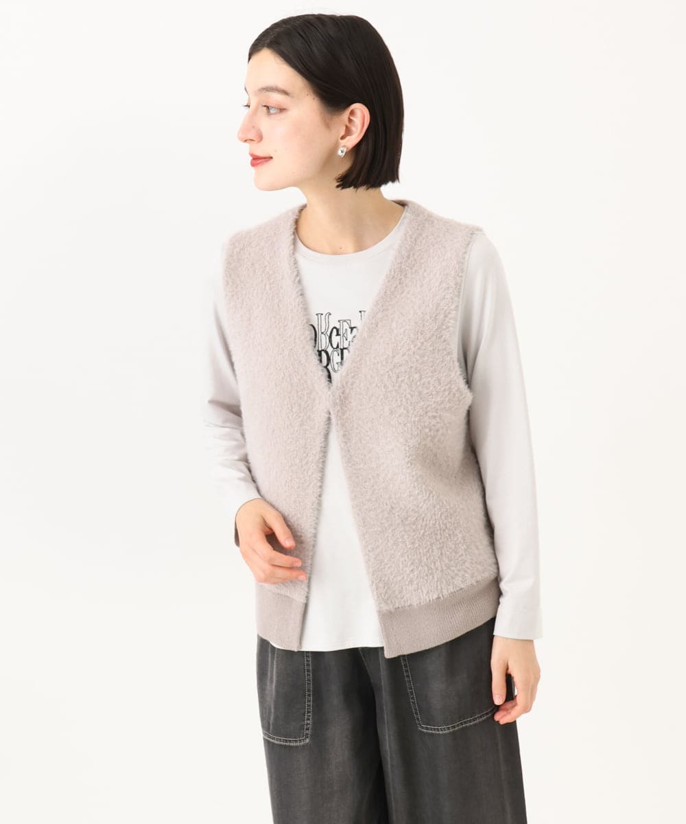 PHSJE26290 GEORGES RECH(小さいサイズ)(メゾン ドゥ サンク) シャギーモールニットベスト ベージュ