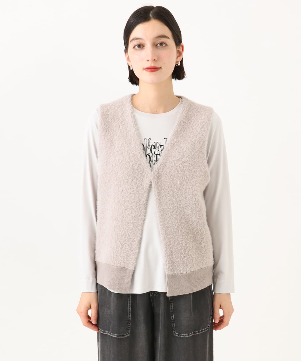 PHSJE26290 GEORGES RECH(小さいサイズ)(メゾン ドゥ サンク) シャギーモールニットベスト ベージュ