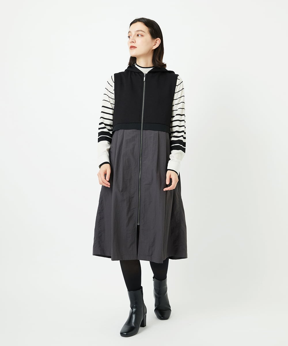 PHTAD02390 GEORGES RECH(小さいサイズ)(メゾン ドゥ サンク) ダンボールタフタドッキングロングジレ ネイビー