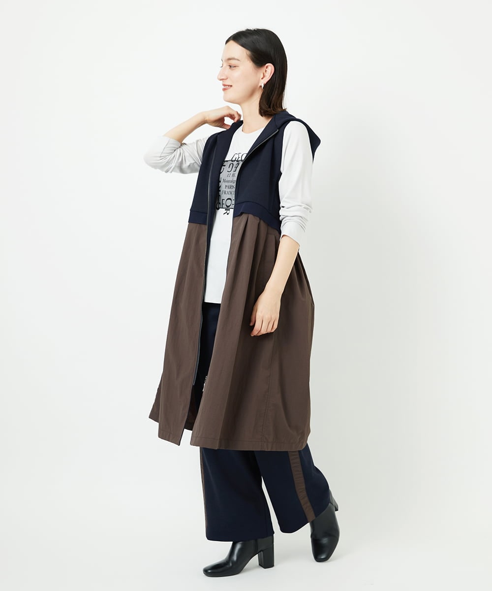 PHTAD02390 GEORGES RECH(小さいサイズ)(メゾン ドゥ サンク) ダンボールタフタドッキングロングジレ ネイビー