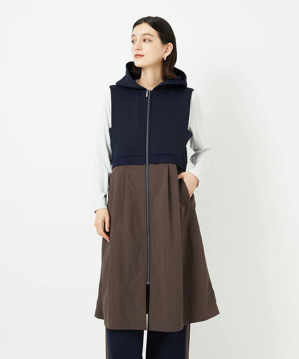 PHTAD02390 GEORGES RECH(小さいサイズ)(メゾン ドゥ サンク) ダンボールタフタドッキングロングジレ ネイビー
