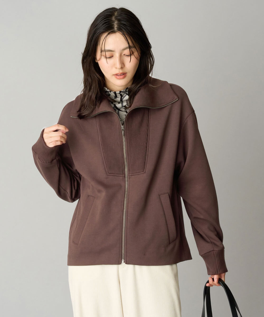PHTAG11340 GEORGES RECH(小さいサイズ)(メゾン ドゥ サンク) ストレッチダンボールジップアップブルゾン ブラウン