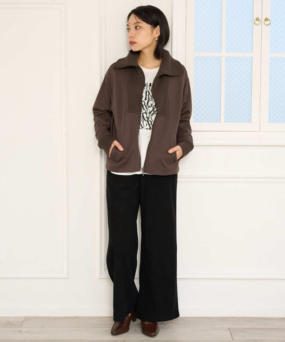 PHTAG11340 GEORGES RECH(小さいサイズ)(メゾン ドゥ サンク) ストレッチダンボールジップアップブルゾン ブラウン