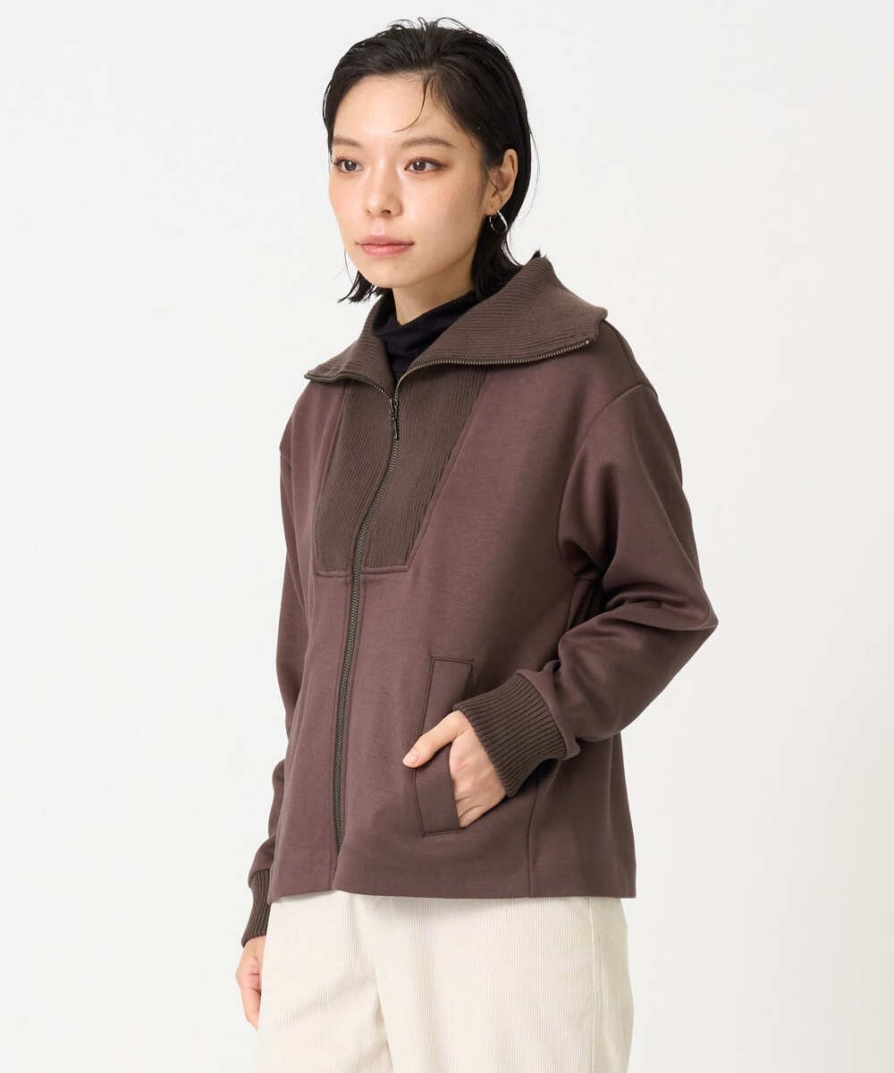 PHTAG11340 GEORGES RECH(小さいサイズ)(メゾン ドゥ サンク) ストレッチダンボールジップアップブルゾン ブラウン