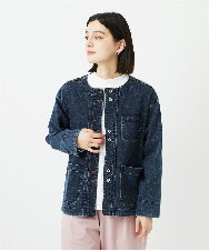 PHTEE01360 GEORGES RECH(小さいサイズ)(メゾン ドゥ サンク)  [セットアップ対応]ノーカラージャジーデニムジャケット ブルー