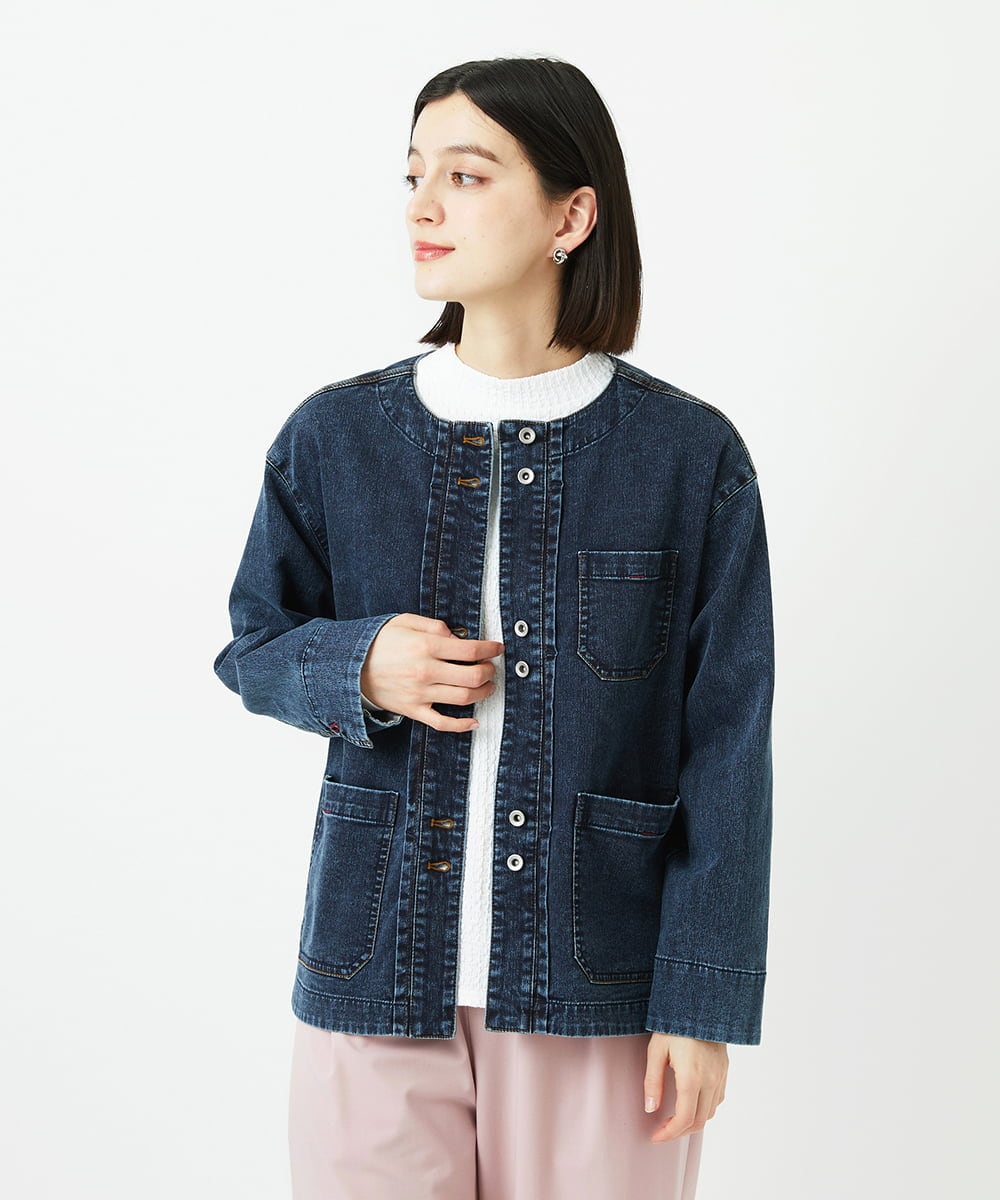 PHTEE01360 GEORGES RECH(小さいサイズ)  [セットアップ対応]ノーカラージャジーデニムジャケット